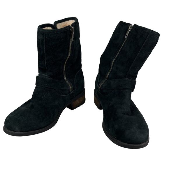 UGG Chaney Boots 6 Black Suede Buckle Moto 1006042 - Picture 6 of 10